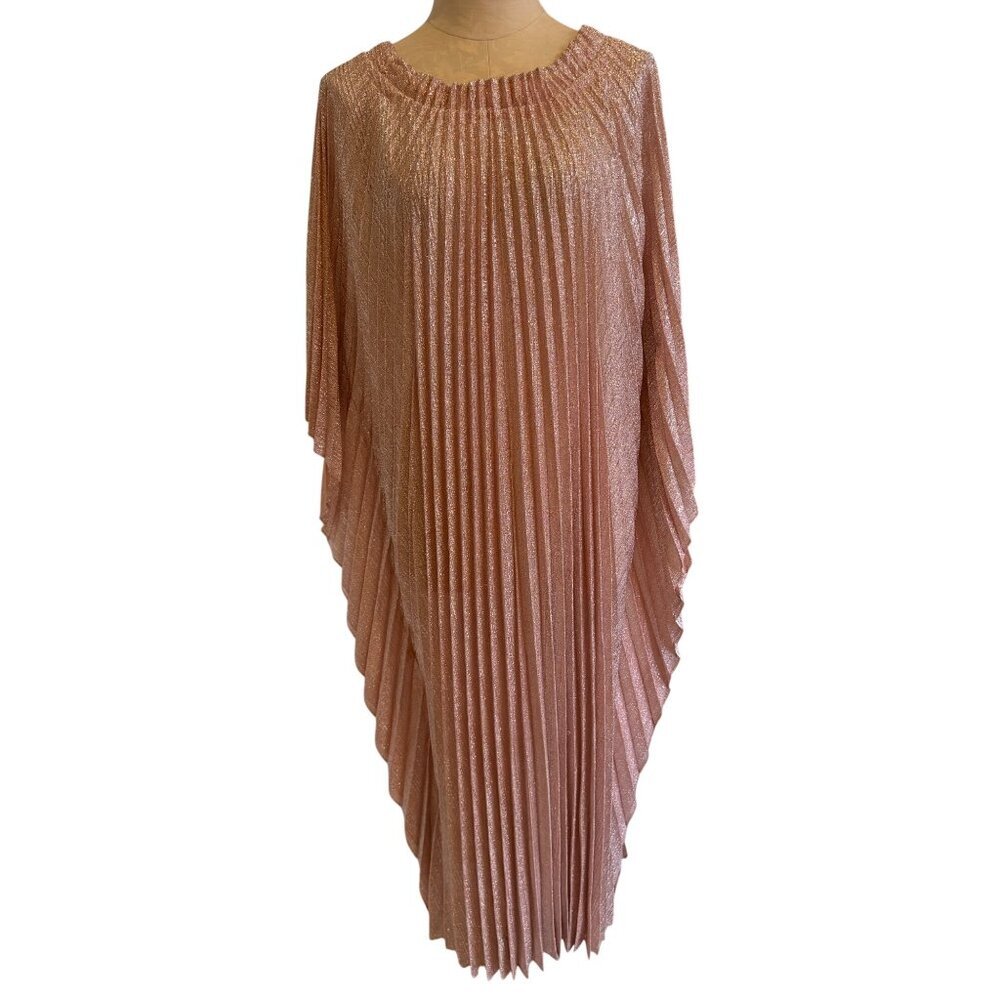 Georgie Keyloun Womens Nite N' Day Pleated Kimono Maxi Dress Pink Metallic OSFM